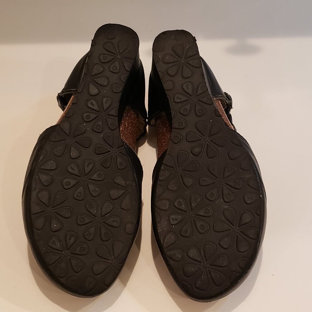 Aetrex Black Leather Braided Strap Mary Jane Wedge Comfort Shoes - Picture 10 of 15
